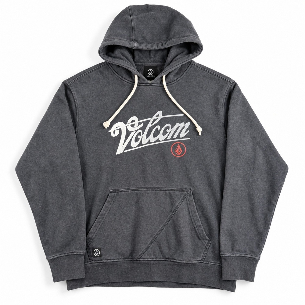 Volcom Mens Pullover Hoodie Black Script Logo Skate Surf Sweatshirt Size M‎